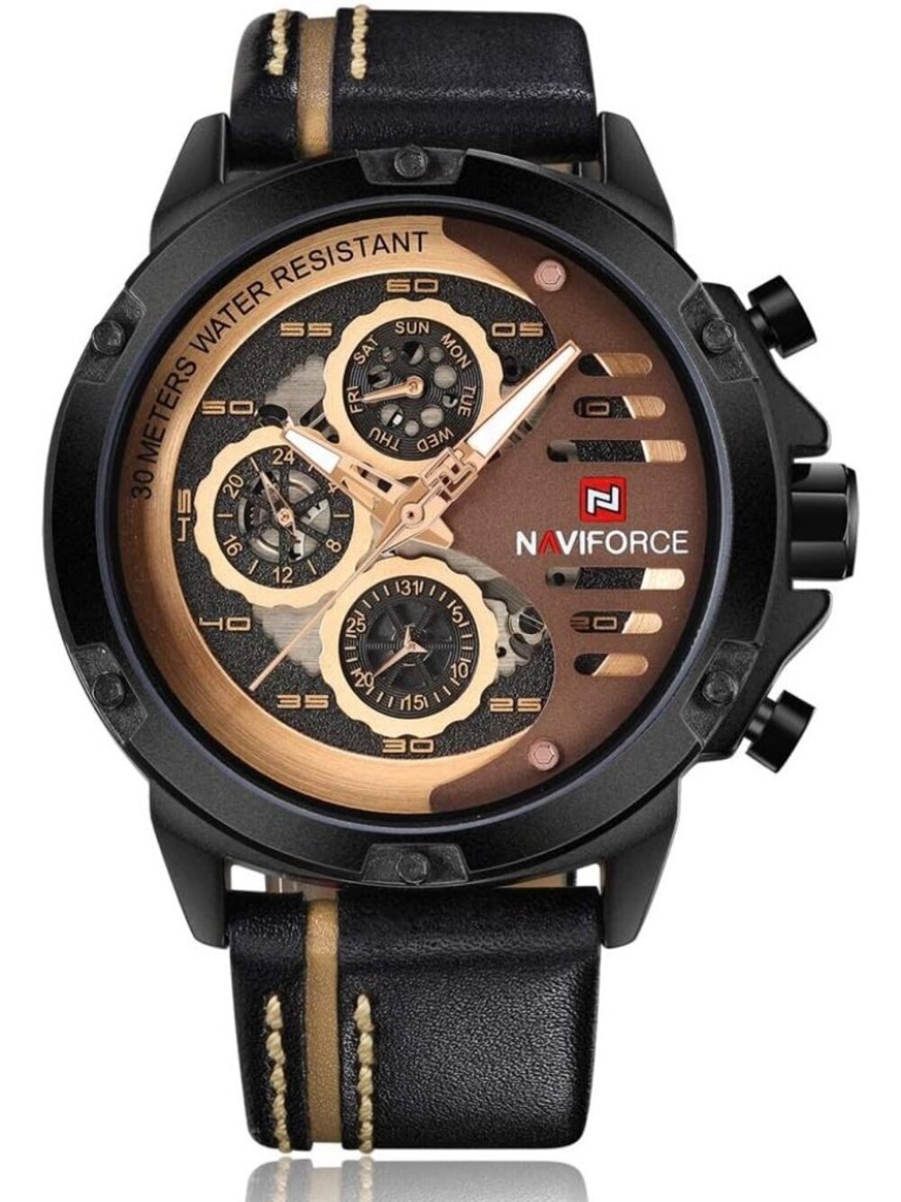 Men's Black Rose Gold Analog Quartz Leather Band Waterproof Military Wrist Watch